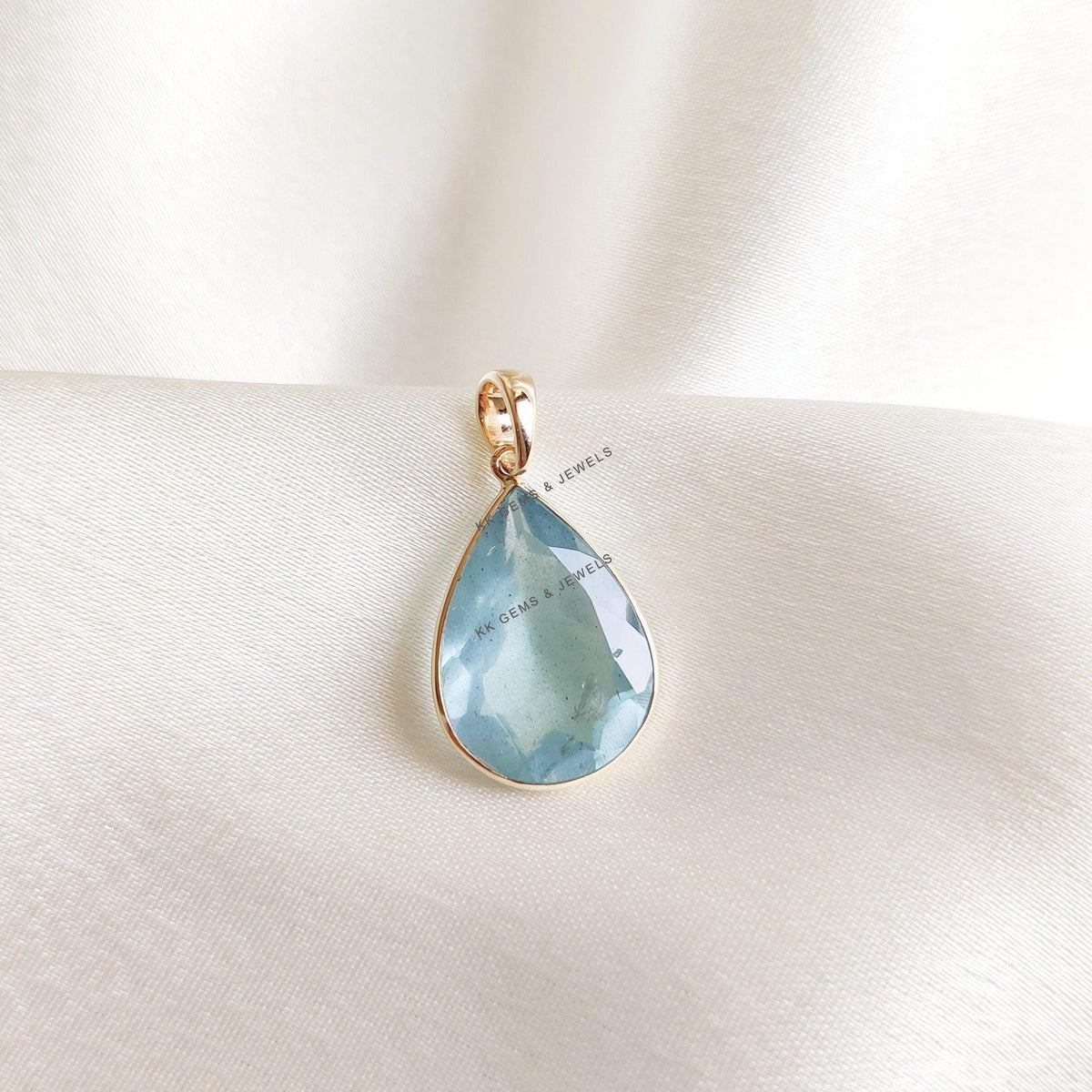 Natural Aquamarine 14K Solid Yellow Gold Pear Pendant, March Birthstone