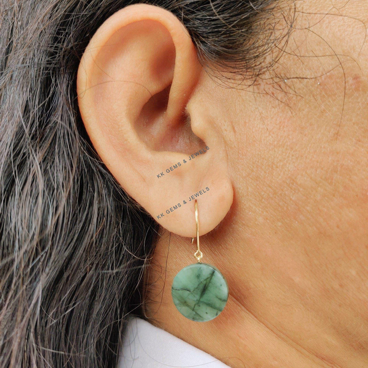 Natural Emerald Drill Earrings, 14K Solid Yellow Gold, May Birthstone