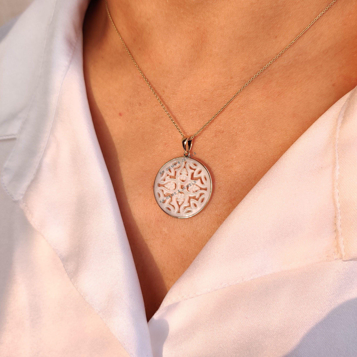 Natural Mother of Pearl Pendant, 14K Solid Yellow Gold, June Birthstone, Christmas Gift