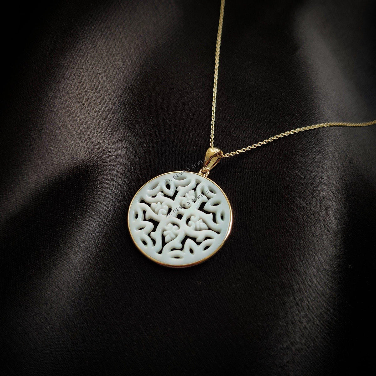 Natural Mother of Pearl Pendant, 14K Solid Yellow Gold, June Birthstone, Christmas Gift