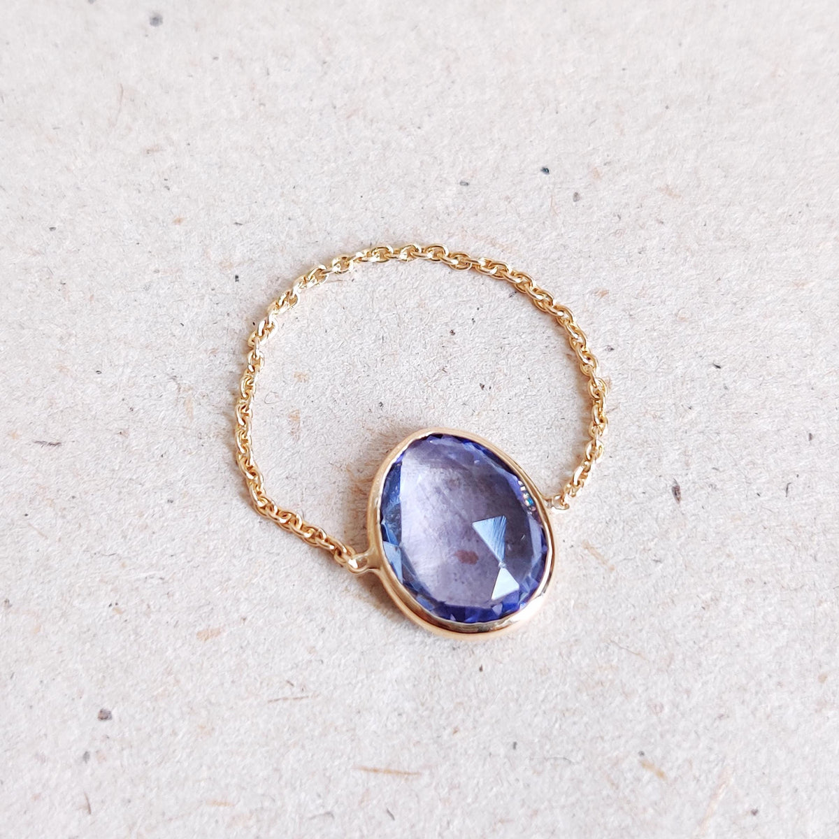 Natural Oval Cut Tanzanite 14K Solid Yellow Gold Chain Ring, December Birthstone, Christmas Present