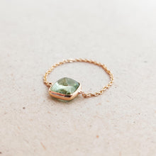 Natural Green Tourmaline 18K Solid Gold Chain Ring, October Birthstone, Christmas Present