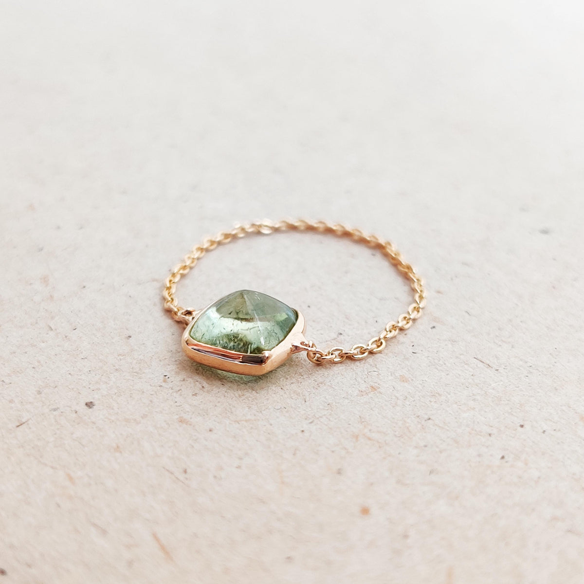 Natural Green Tourmaline 18K Solid Gold Chain Ring, October Birthstone, Christmas Present
