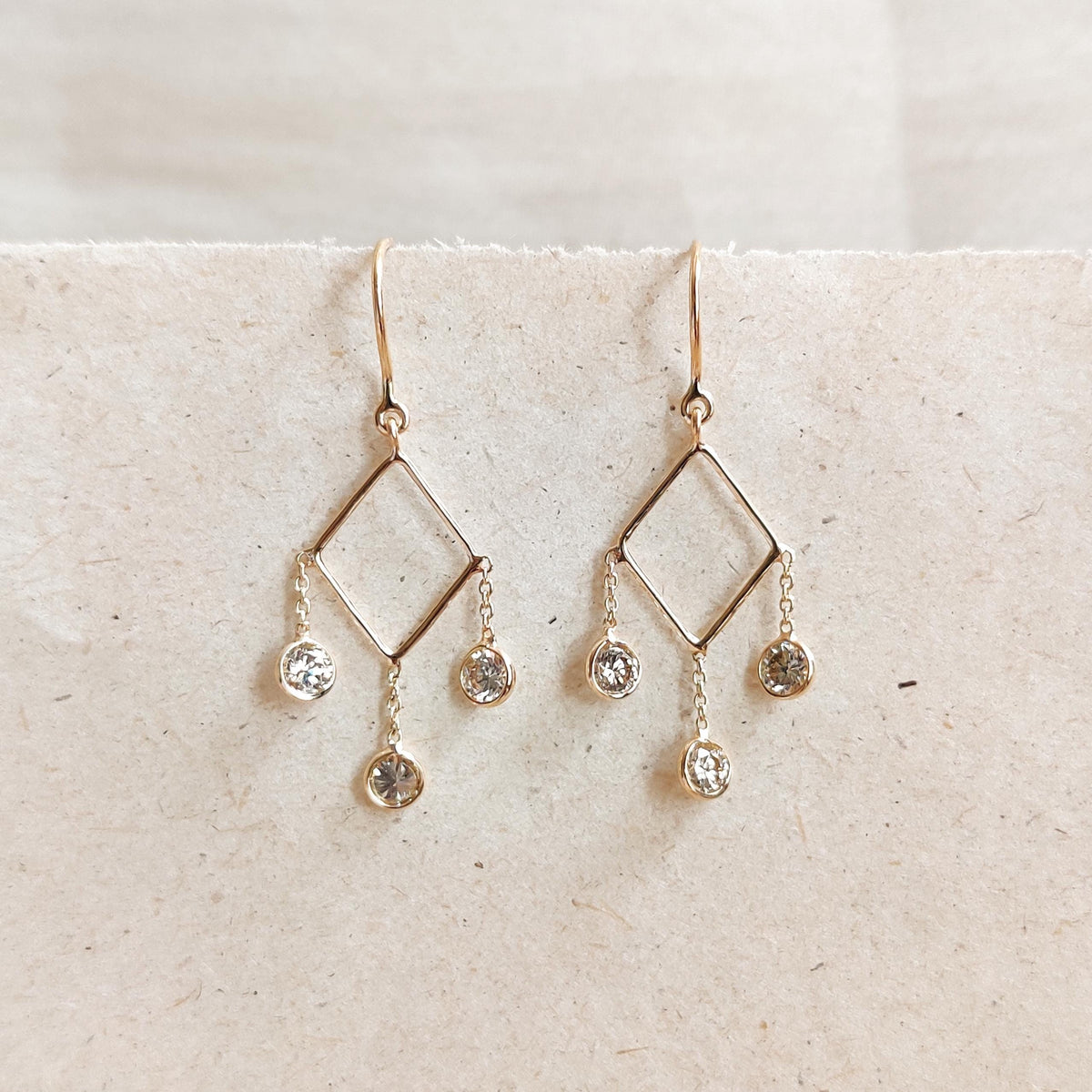 Natural Diamond 14K Solid Yellow Gold Earrings, April Birthstone Earrings, Christmas Present,