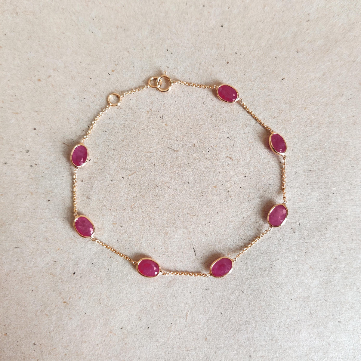 Natural Ruby 14K Solid Yellow Gold Bracelet, July Birthstone , Christmas Present, Bezel Set Bracelet