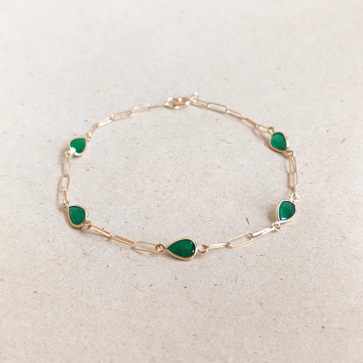 Natural Emerald 14K Solid Yellow Gold Bracelet, May Birthstone, Christmas Present, Bezel Set Bracelet,