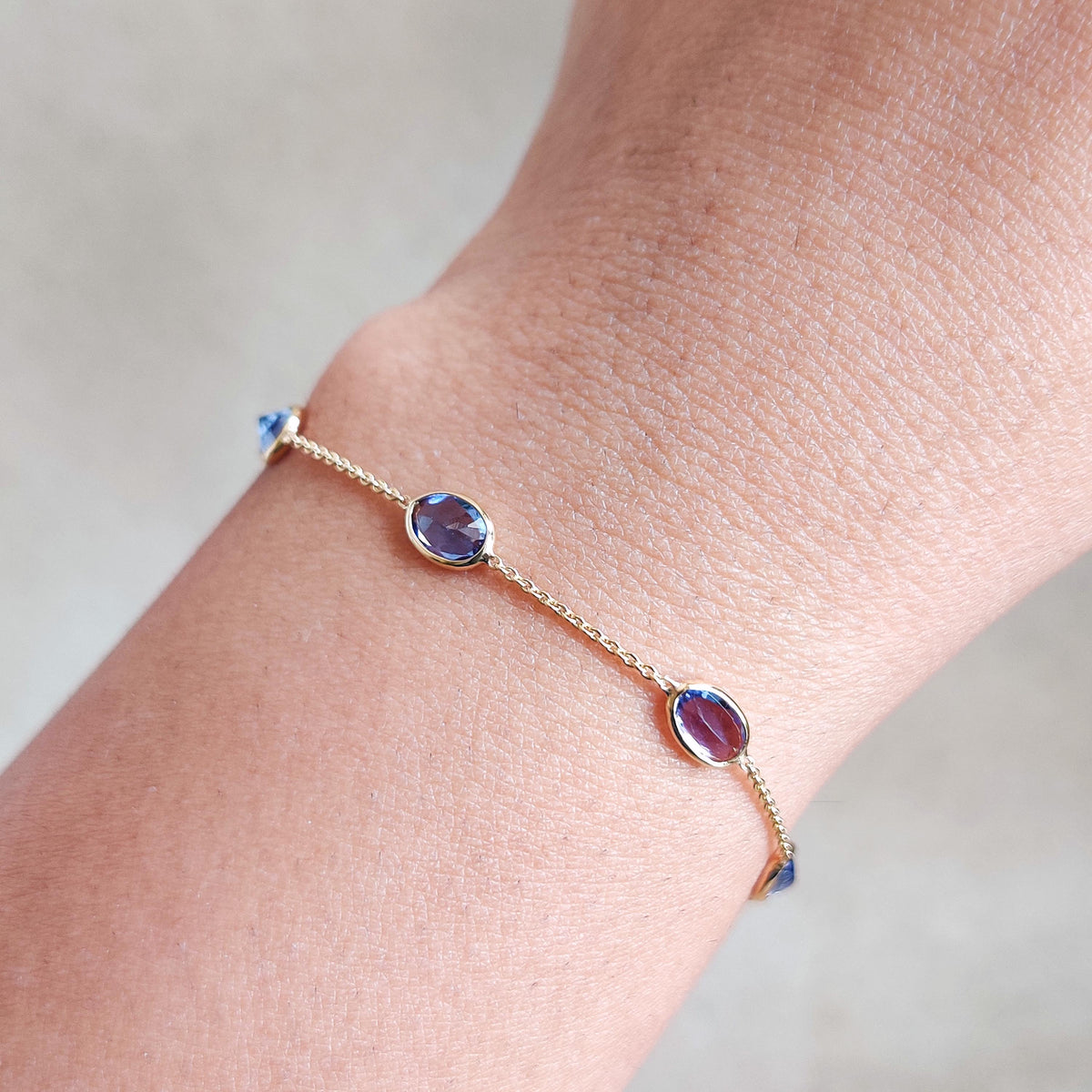 Natural Tanzanite 14K Solid Yellow Gold Bracelet, December Birthstone , Christmas Present