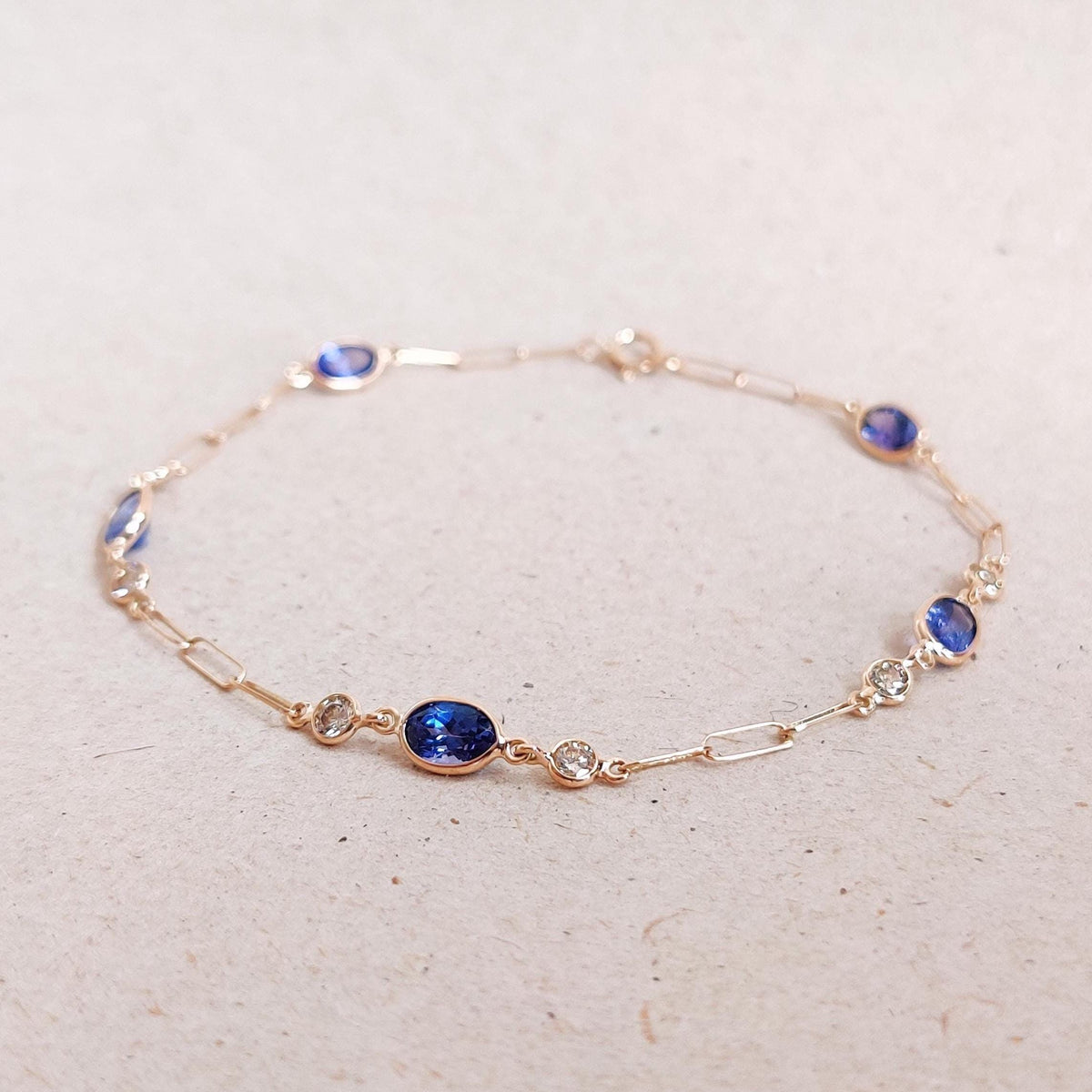 Natural Tanzanite & Diamond 14K Solid Yellow Gold Bracelet, December Birthstone, Christmas Present,