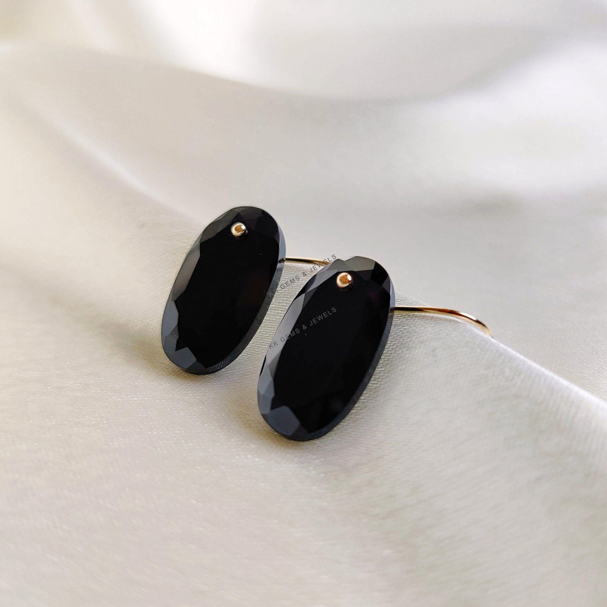 14K Solid Yellow Gold Natural Black Onyx Drill Earrings, December Birthstone