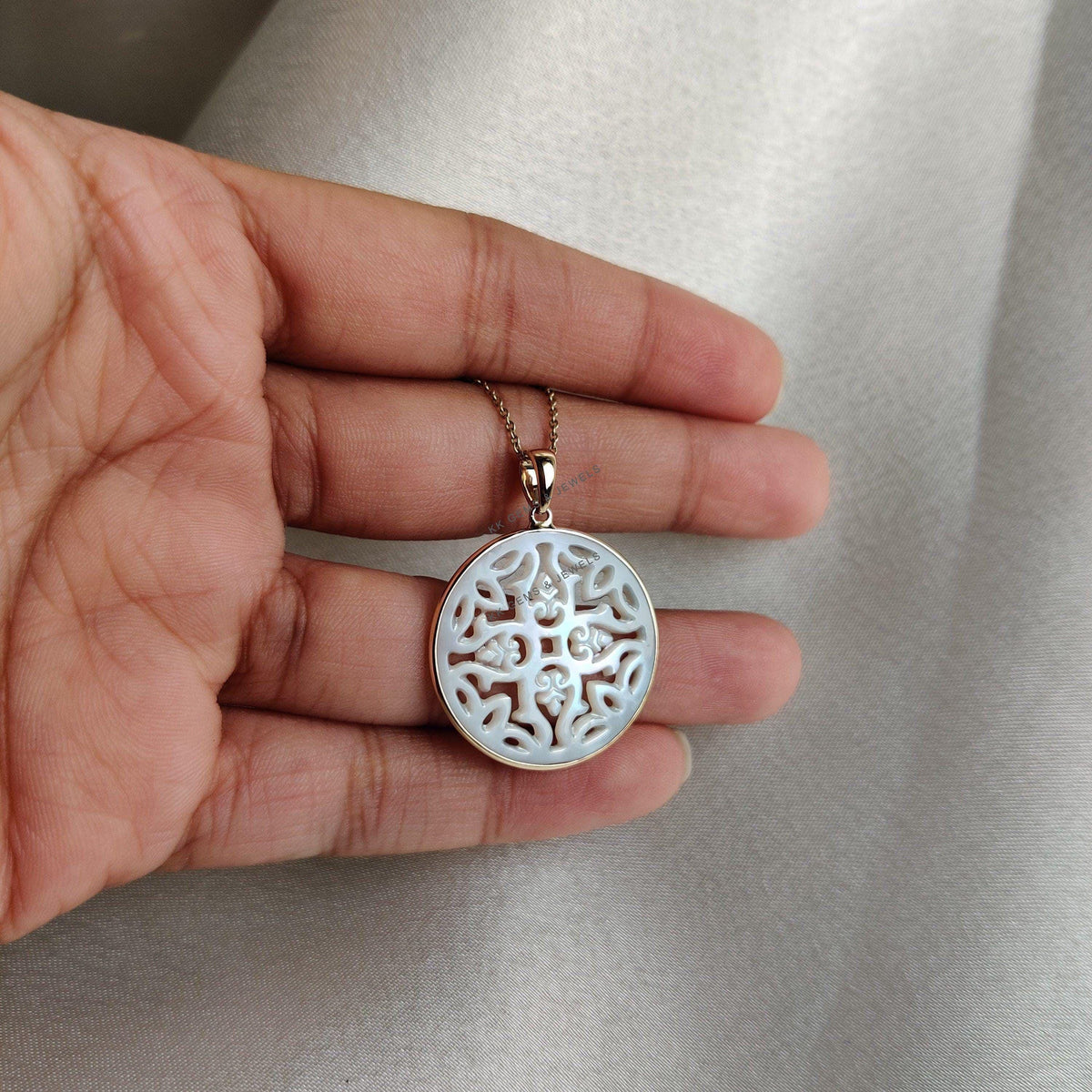Natural Mother of Pearl Pendant, 14K Solid Yellow Gold, June Birthstone, Christmas Gift