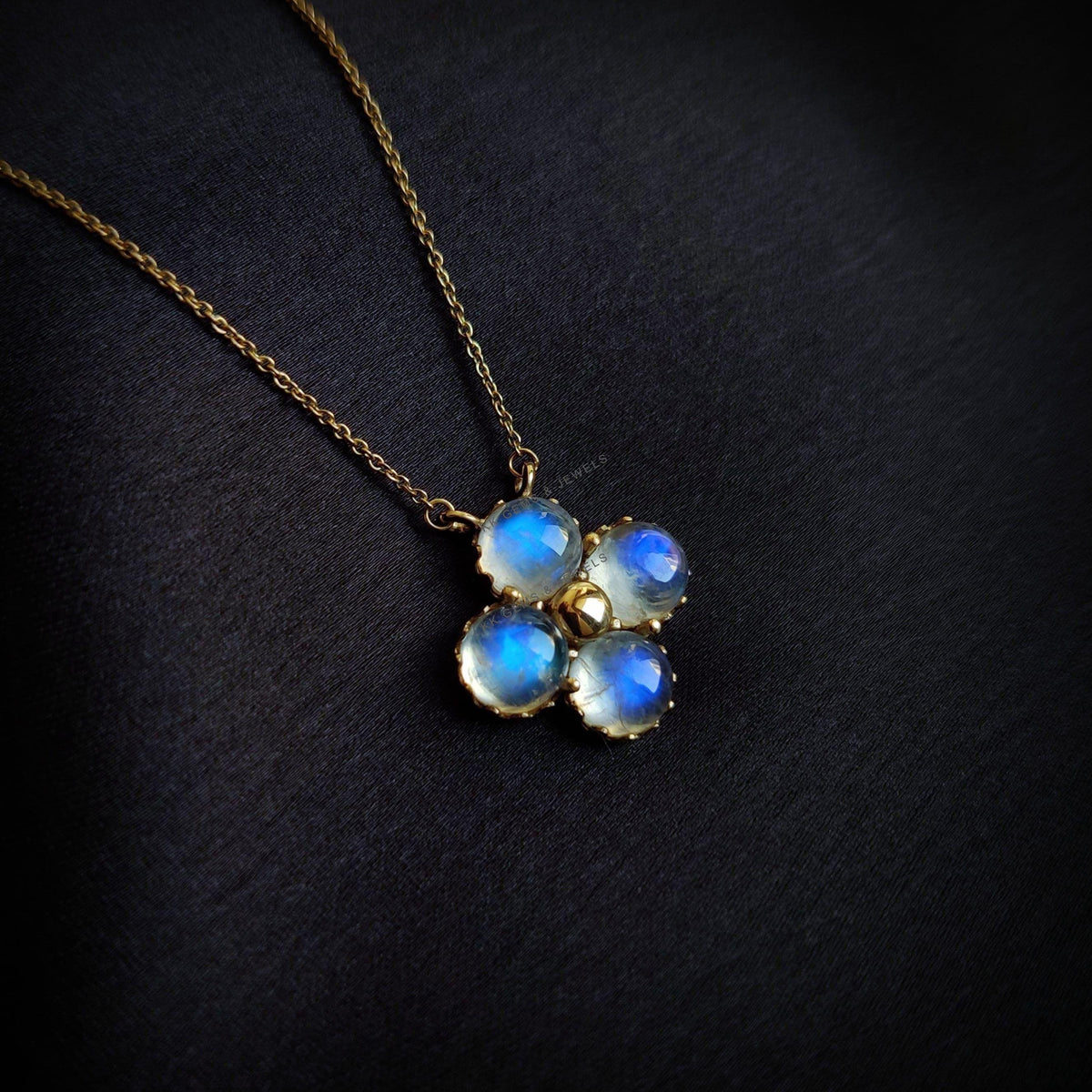 Natural Rainbow Moonstone Chain Necklace, 14K Solid Yellow Gold, Christmas Gift
