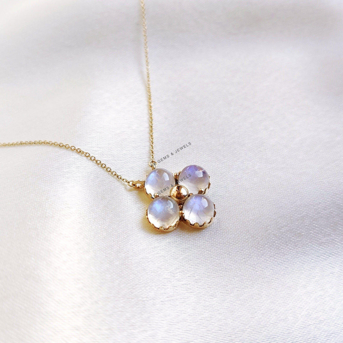 Natural Rainbow Moonstone Chain Necklace, 14K Solid Yellow Gold, Christmas Gift