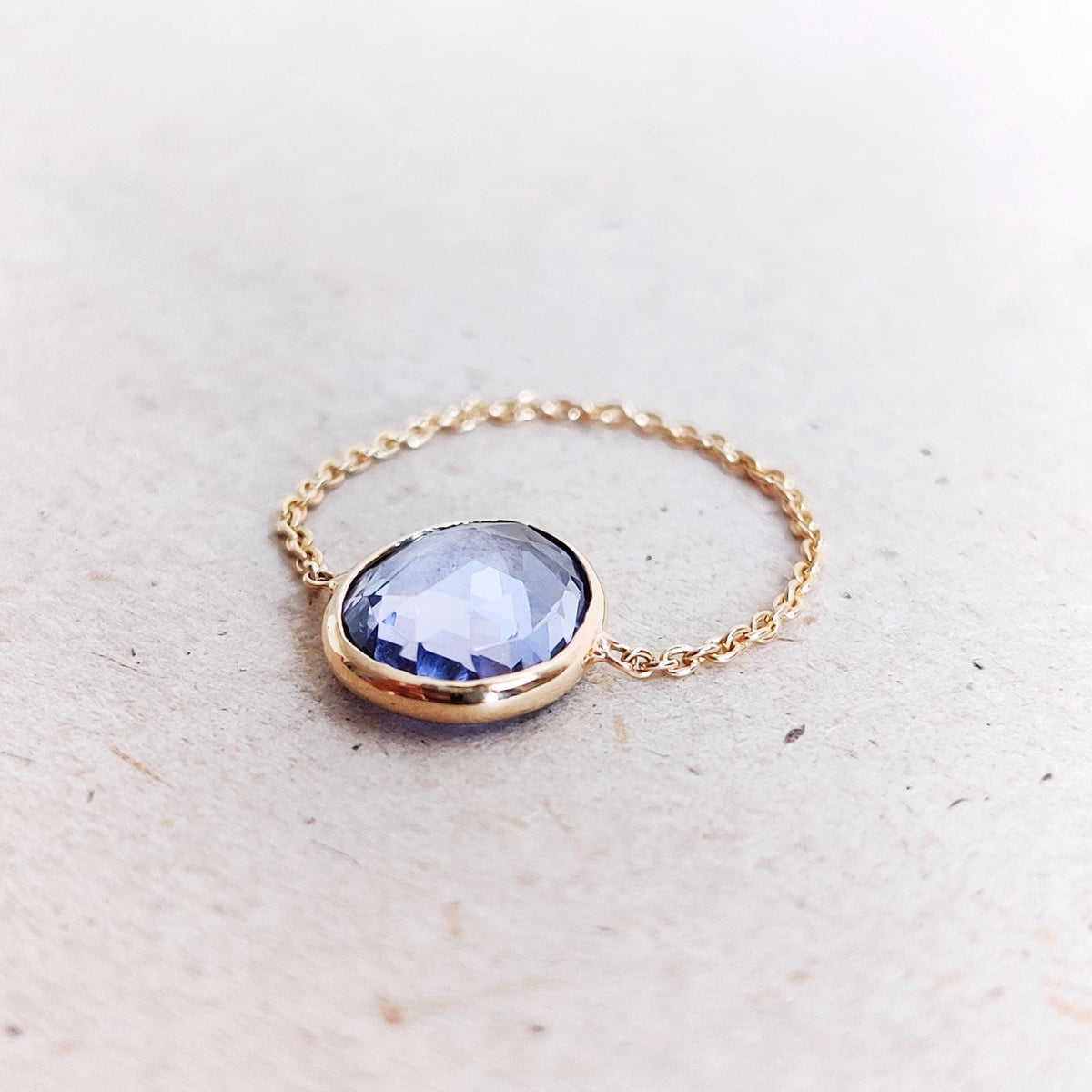 Natural Oval Cut Tanzanite 14K Solid Yellow Gold Chain Ring, December Birthstone, Christmas Present