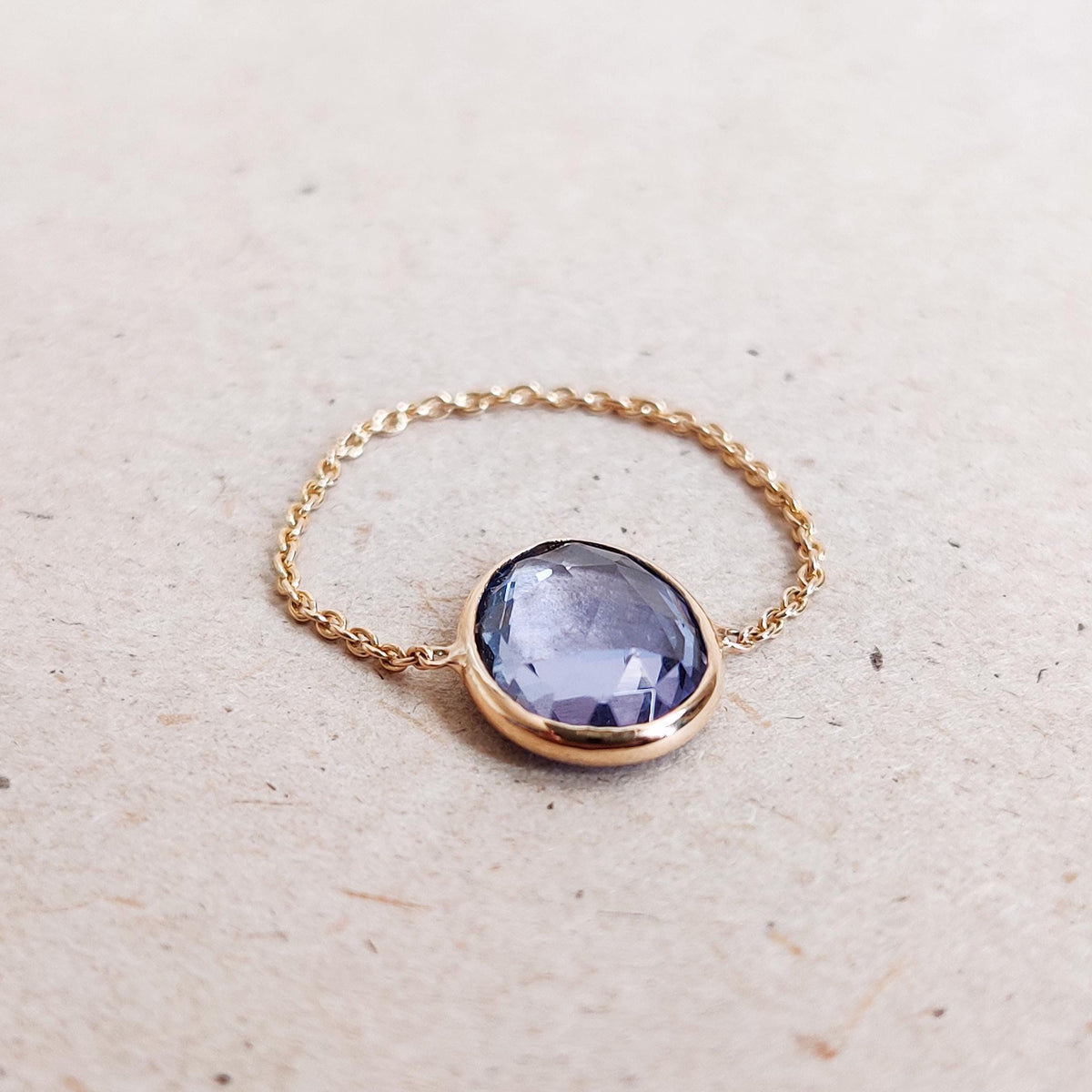 Natural Oval Cut Tanzanite 14K Solid Yellow Gold Chain Ring, December Birthstone, Christmas Present