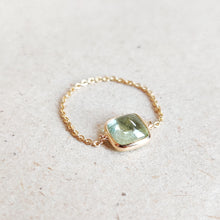 Natural Green Tourmaline 18K Solid Gold Chain Ring, October Birthstone, Christmas Present