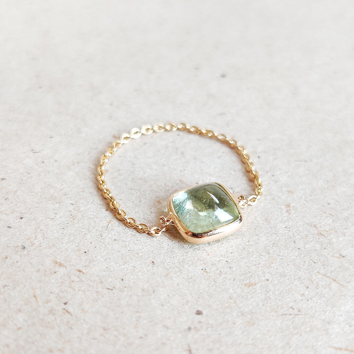 Natural Green Tourmaline 18K Solid Gold Chain Ring, October Birthstone, Christmas Present