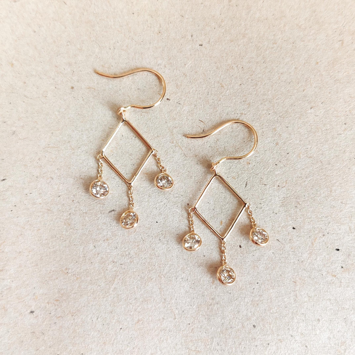 Natural Diamond 14K Solid Yellow Gold Earrings, April Birthstone Earrings, Christmas Present,