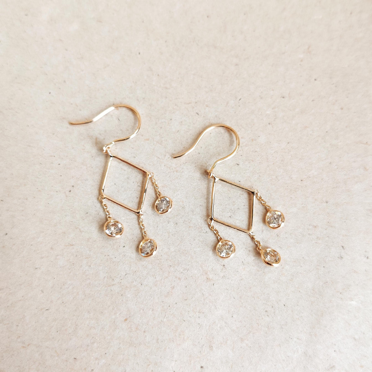 Natural Diamond 14K Solid Yellow Gold Earrings, April Birthstone Earrings, Christmas Present,