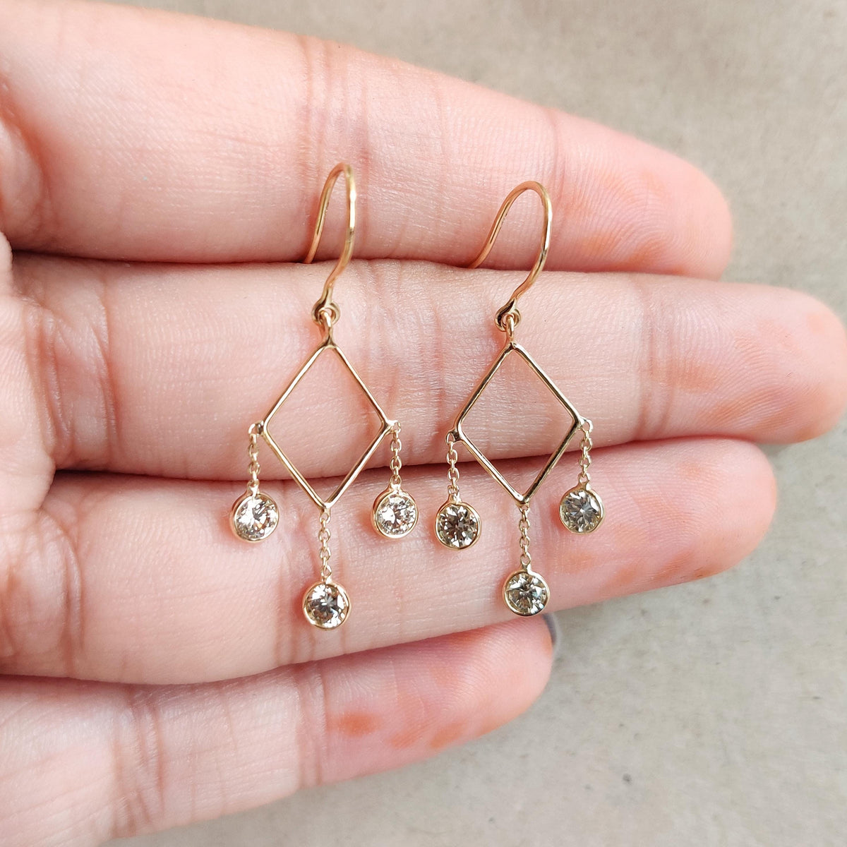 Natural Diamond 14K Solid Yellow Gold Earrings, April Birthstone Earrings, Christmas Present,