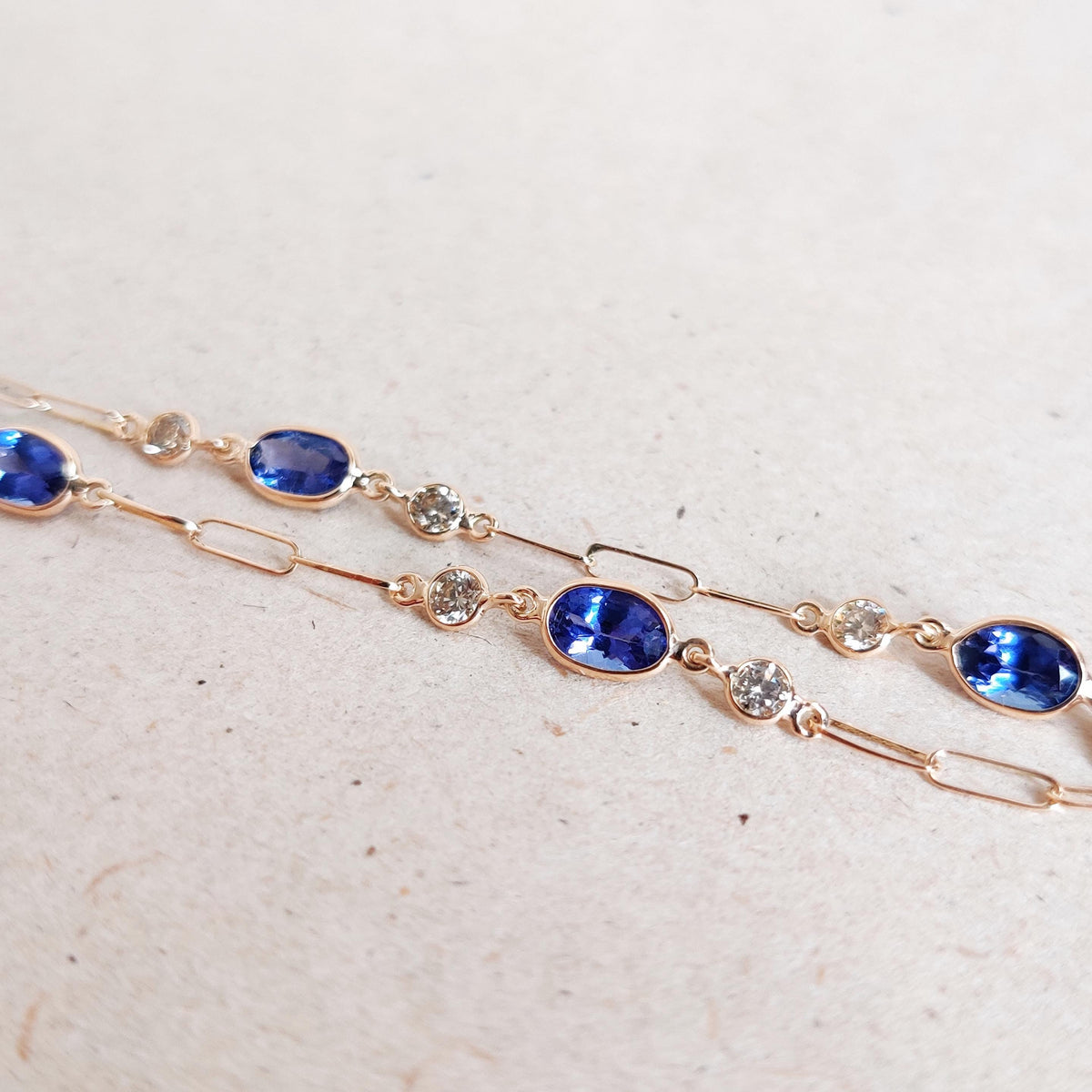 Natural Tanzanite & Diamond 14K Solid Yellow Gold Bracelet, December Birthstone, Christmas Present,