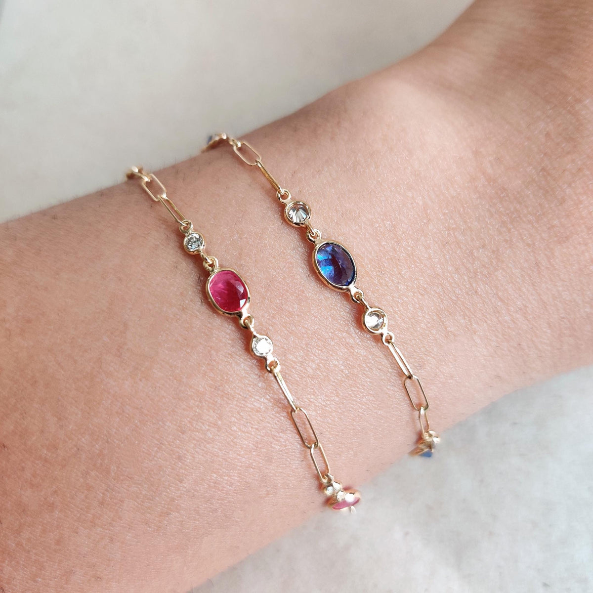 Natural Tanzanite & Diamond 14K Solid Yellow Gold Bracelet, December Birthstone, Christmas Present,