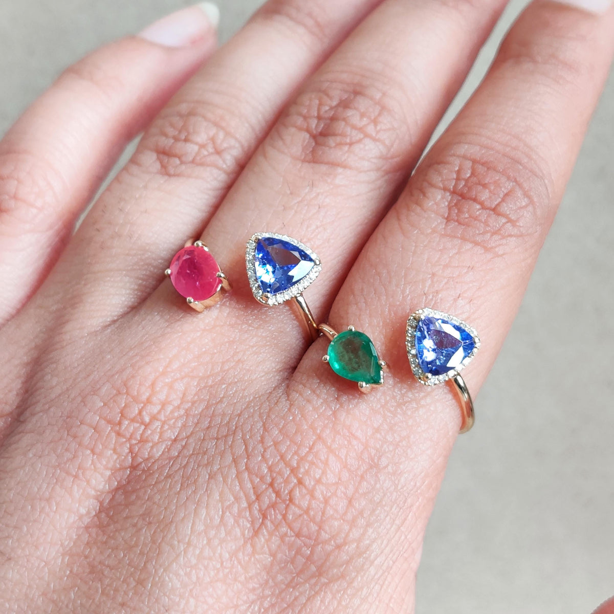 Natural Ruby & Tanzanite and Diamond 14K Solid Yellow Gold Ring, July December Birthstone