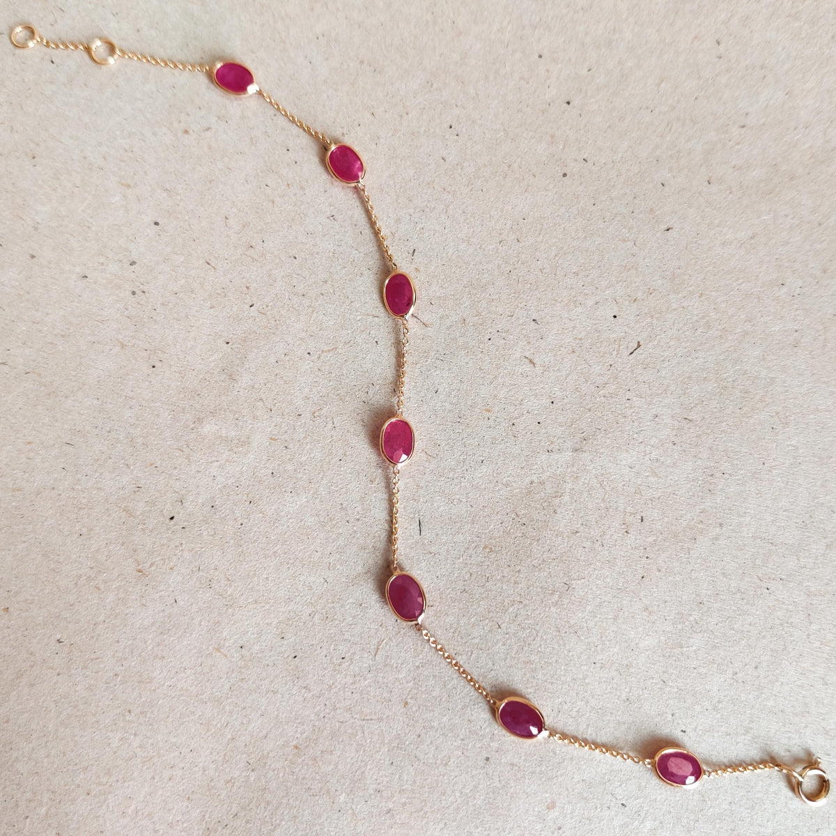 Natural Ruby 14K Solid Yellow Gold Bracelet, July Birthstone , Christmas Present, Bezel Set Bracelet