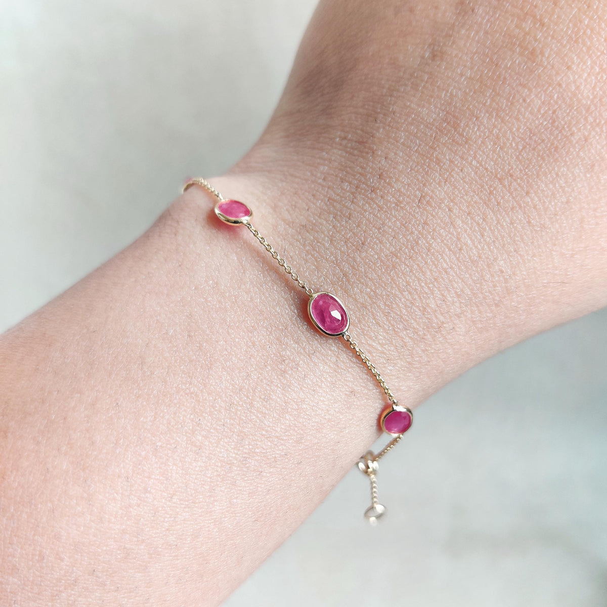 Natural Ruby 14K Solid Yellow Gold Bracelet, July Birthstone , Christmas Present, Bezel Set Bracelet