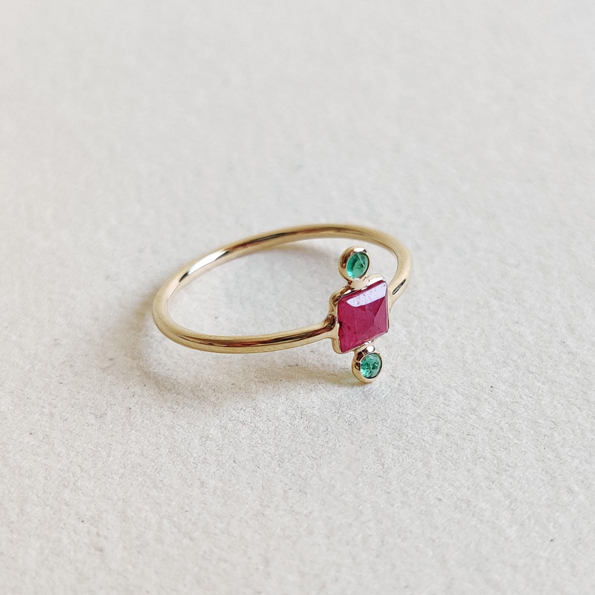 Natural Ruby & Emerald Ring, 14K Solid Yellow Gold Ring, July May Birthstone Ring, Christmas Present, Natural Ruby Emerald Jewelry