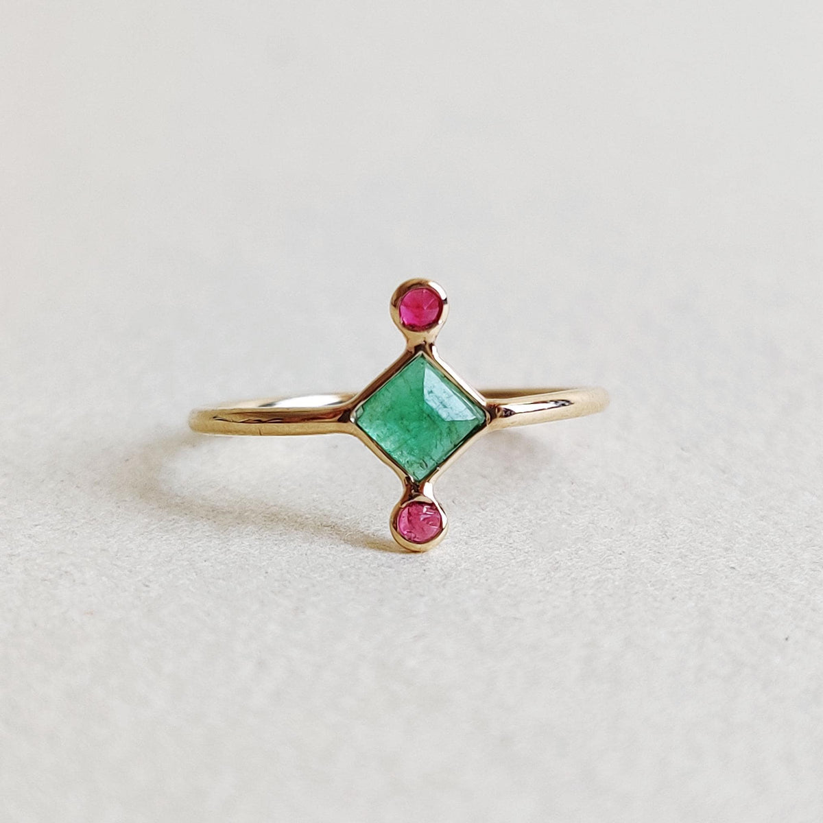 Natural Emerald & Ruby Ring, 14K Solid Yellow Gold Ring, May July Birthstone Ring, Christmas Present, Natural Emerald Ruby Jewelry
