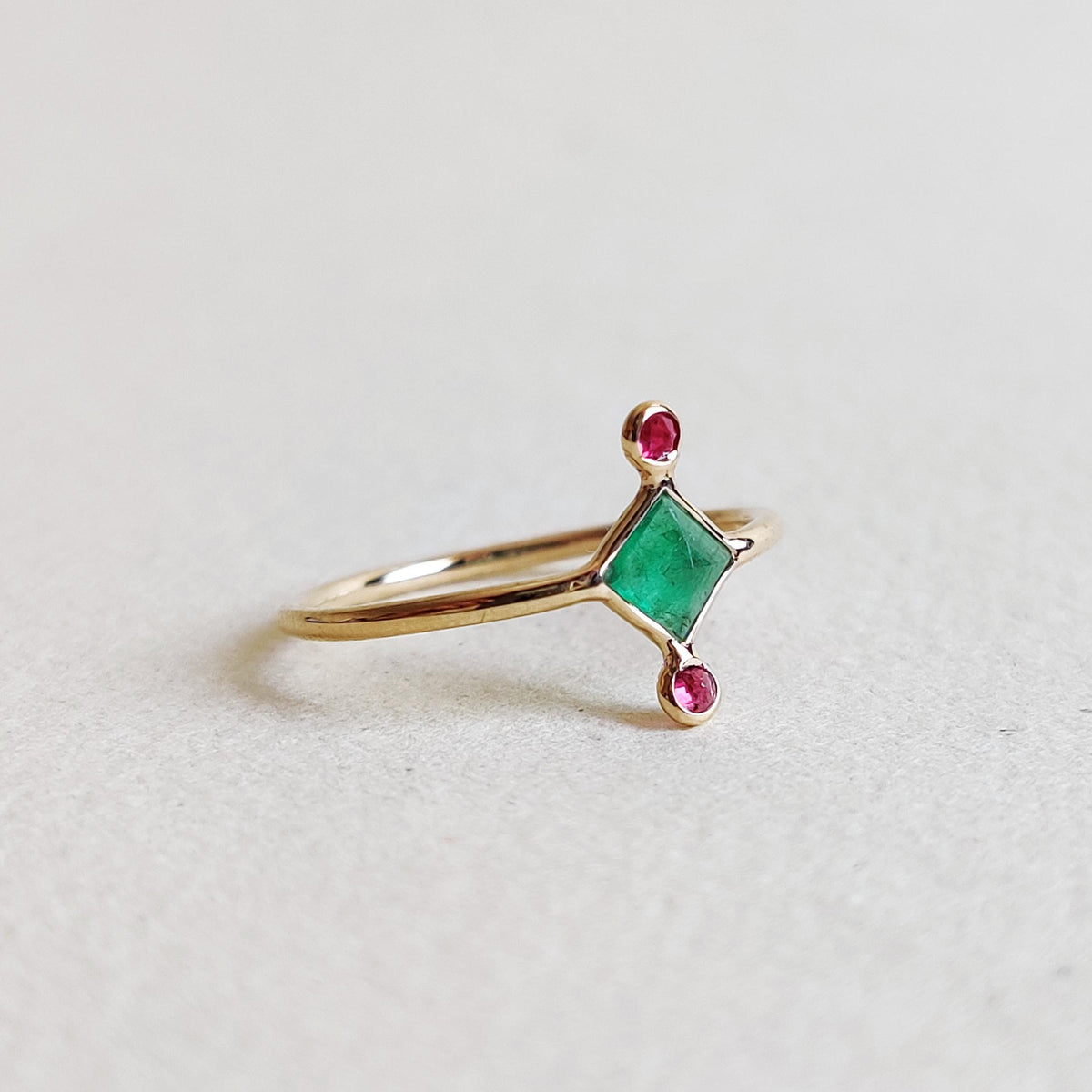 Natural Emerald & Ruby Ring, 14K Solid Yellow Gold Ring, May July Birthstone Ring, Christmas Present, Natural Emerald Ruby Jewelry