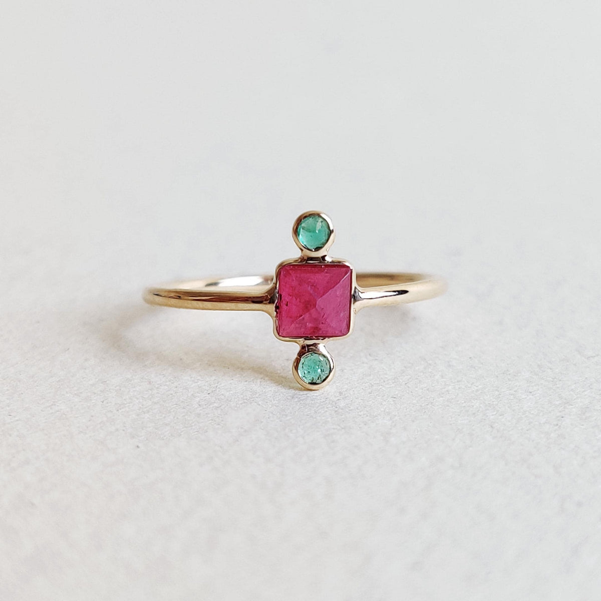 Natural Ruby & Emerald Ring, 14K Solid Yellow Gold Ring, July May Birthstone Ring, Christmas Present, Natural Ruby Emerald Jewelry
