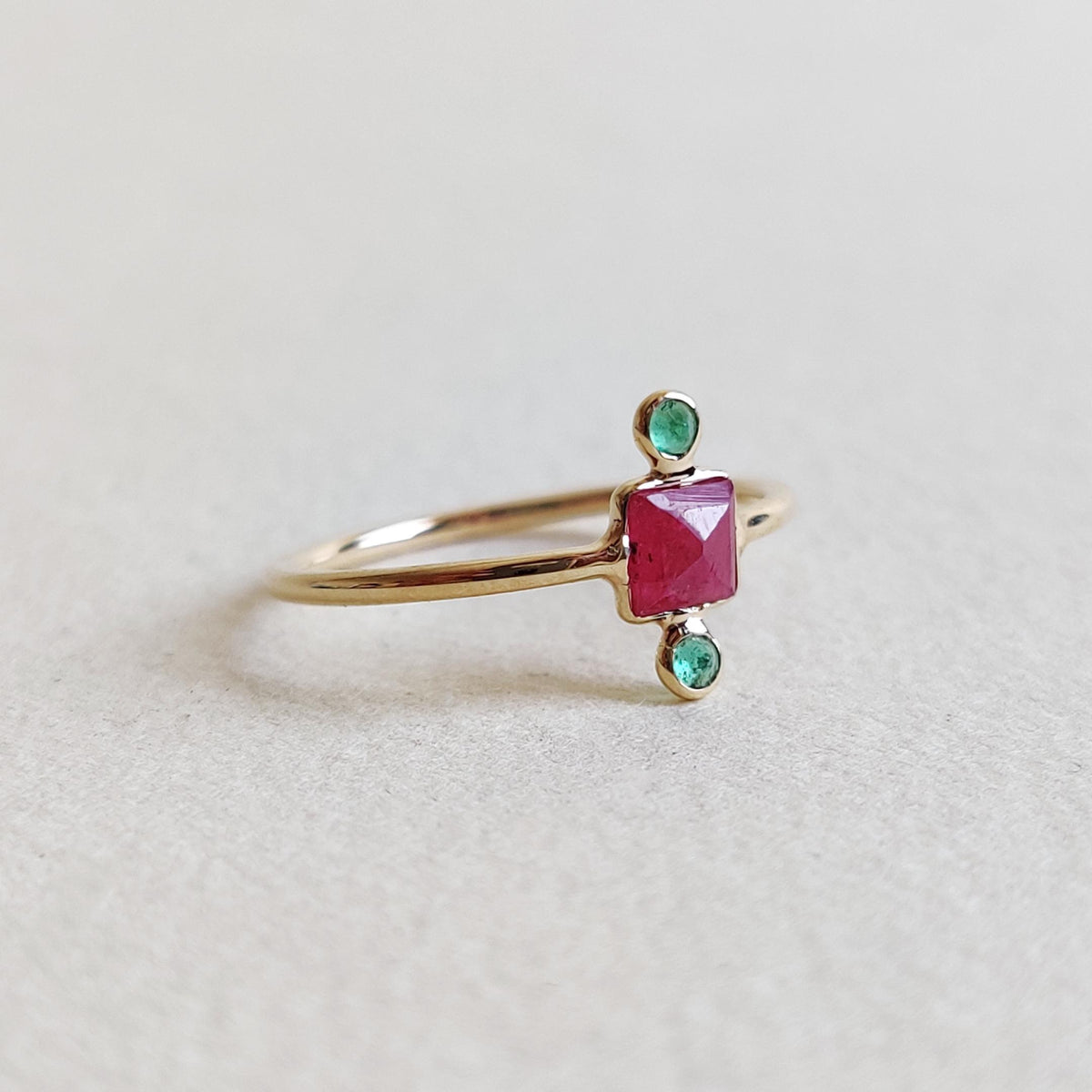 Natural Ruby & Emerald Ring, 14K Solid Yellow Gold Ring, July May Birthstone Ring, Christmas Present, Natural Ruby Emerald Jewelry