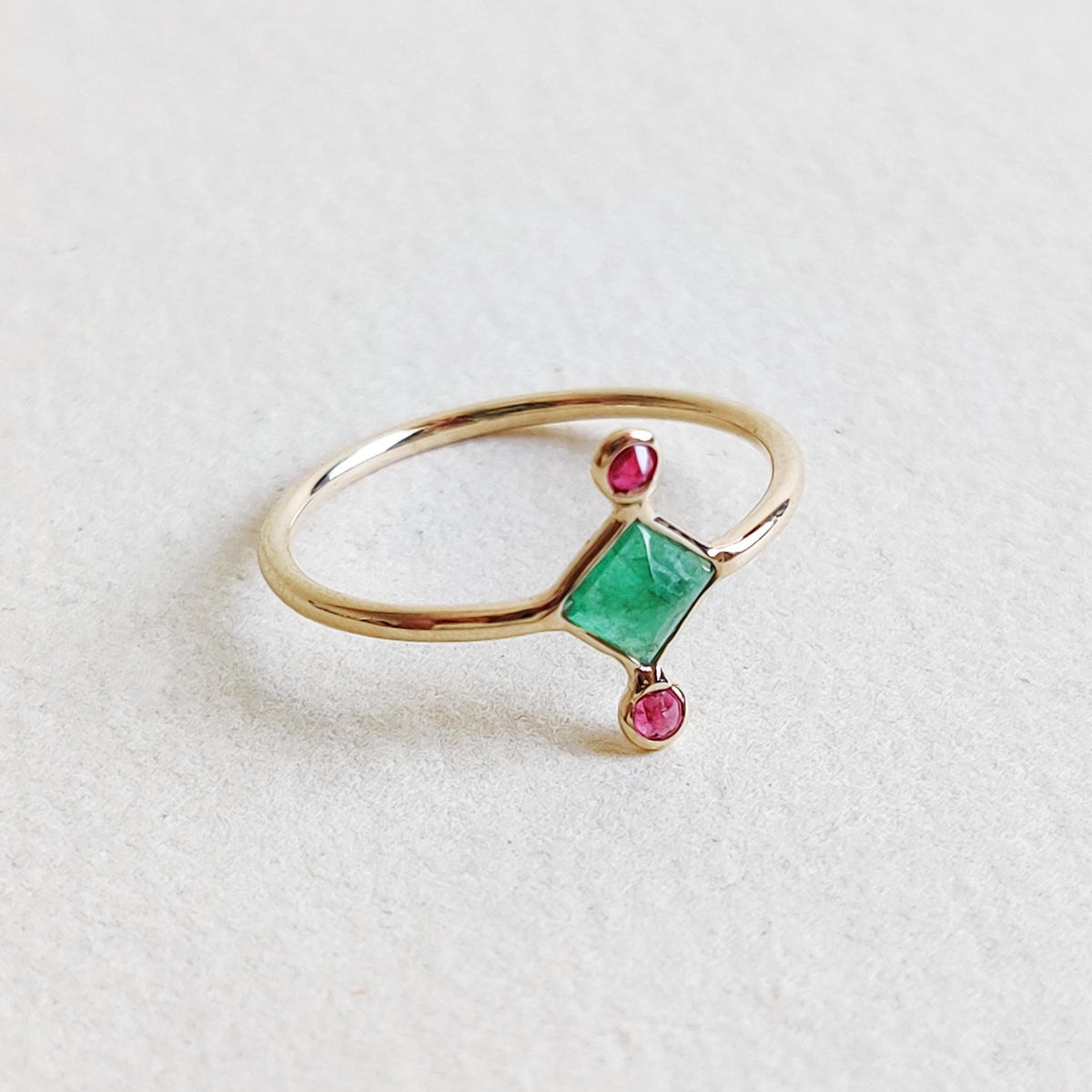 Natural Emerald & Ruby Ring, 14K Solid Yellow Gold Ring, May July Birthstone Ring, Christmas Present, Natural Emerald Ruby Jewelry