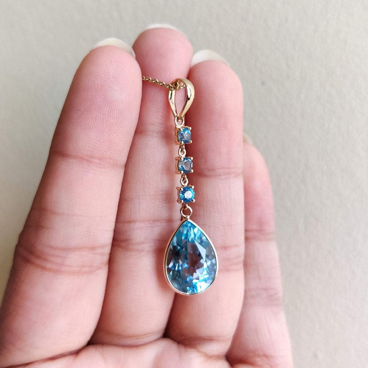 Natural Sky Blue Topaz Pendant, 14K Solid Yellow Gold Pendant, December Birthstone Pendant, Christmas Present, Natural Blue Topaz Jewelry