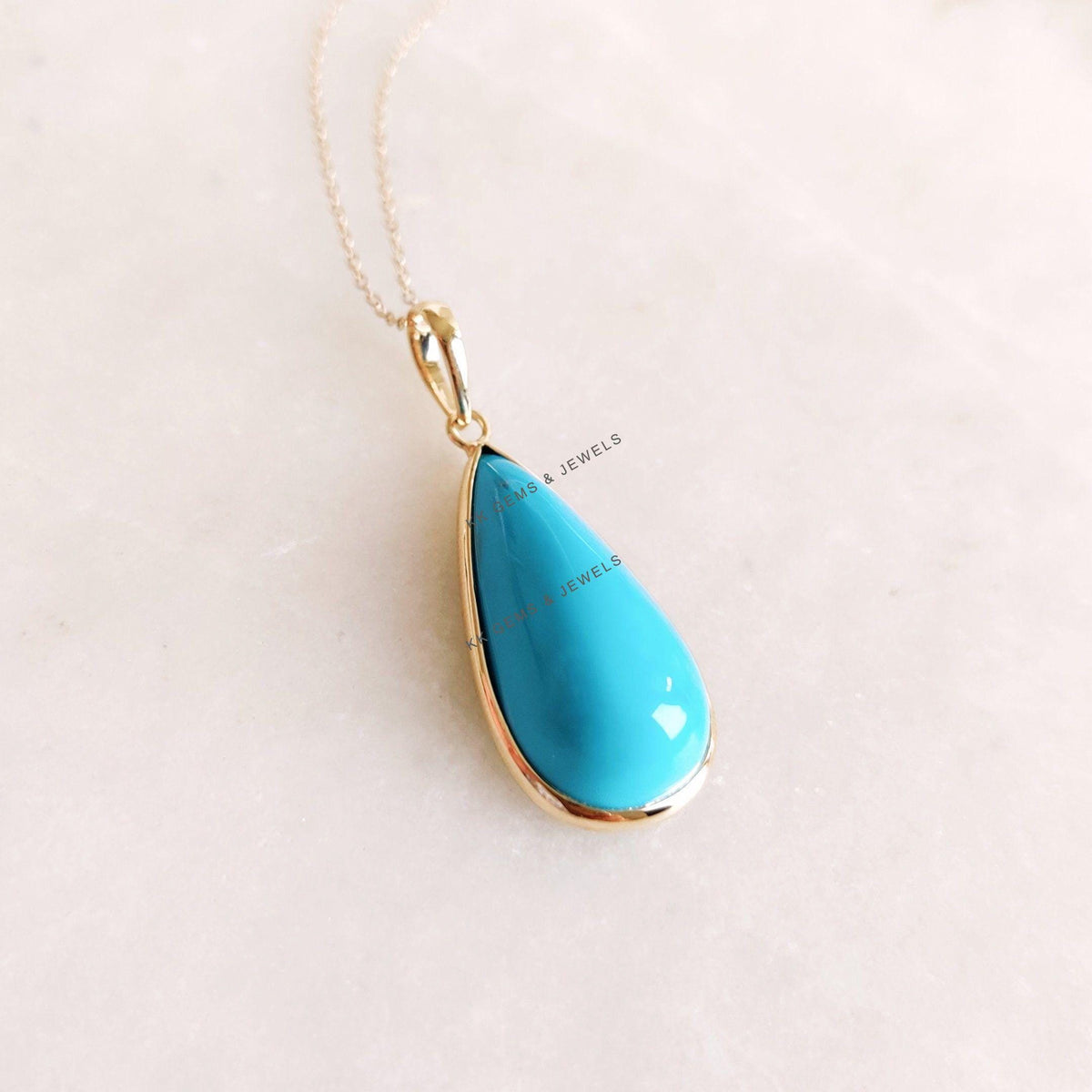 Natural Sleeping Beauty Turquoise Pendant, 14K Solid Yellow Gold Pendant, December Birthstone, Christmas Present