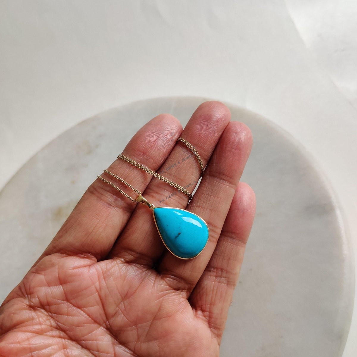 Natural Sleeping Beauty Turquoise Pendant, 14K Solid Yellow Gold Bezel Pendant, December Birthstone, Christmas Present