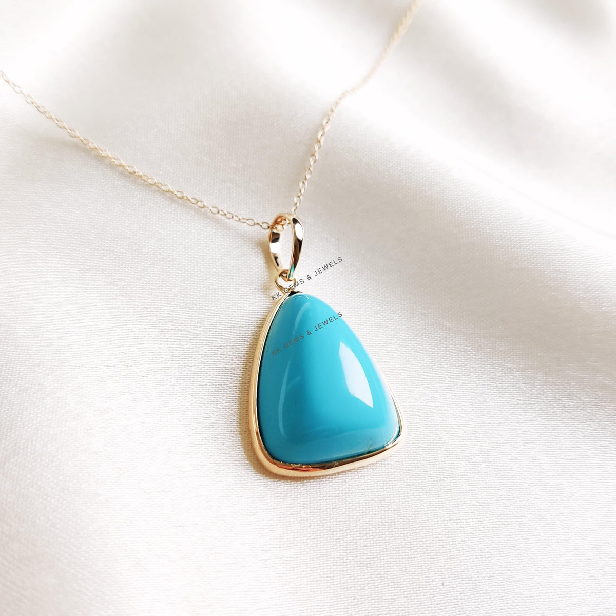 Natural Sleeping Beauty Turquoise Pendant, 14K Solid Yellow Gold Pendant, December Birthstone, Chrsitmas Present