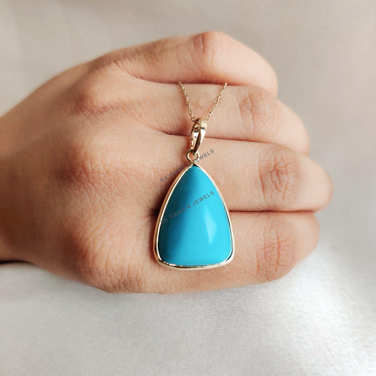 Natural Sleeping Beauty Turquoise Pendant, 14K Solid Yellow Gold Pendant, December Birthstone, Chrsitmas Present