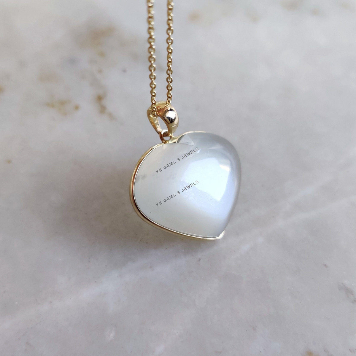 Natural White Moonstone Heart Pendant, 14K Solid Yellow Gold Pendant, June Birthstone, Christmas Present