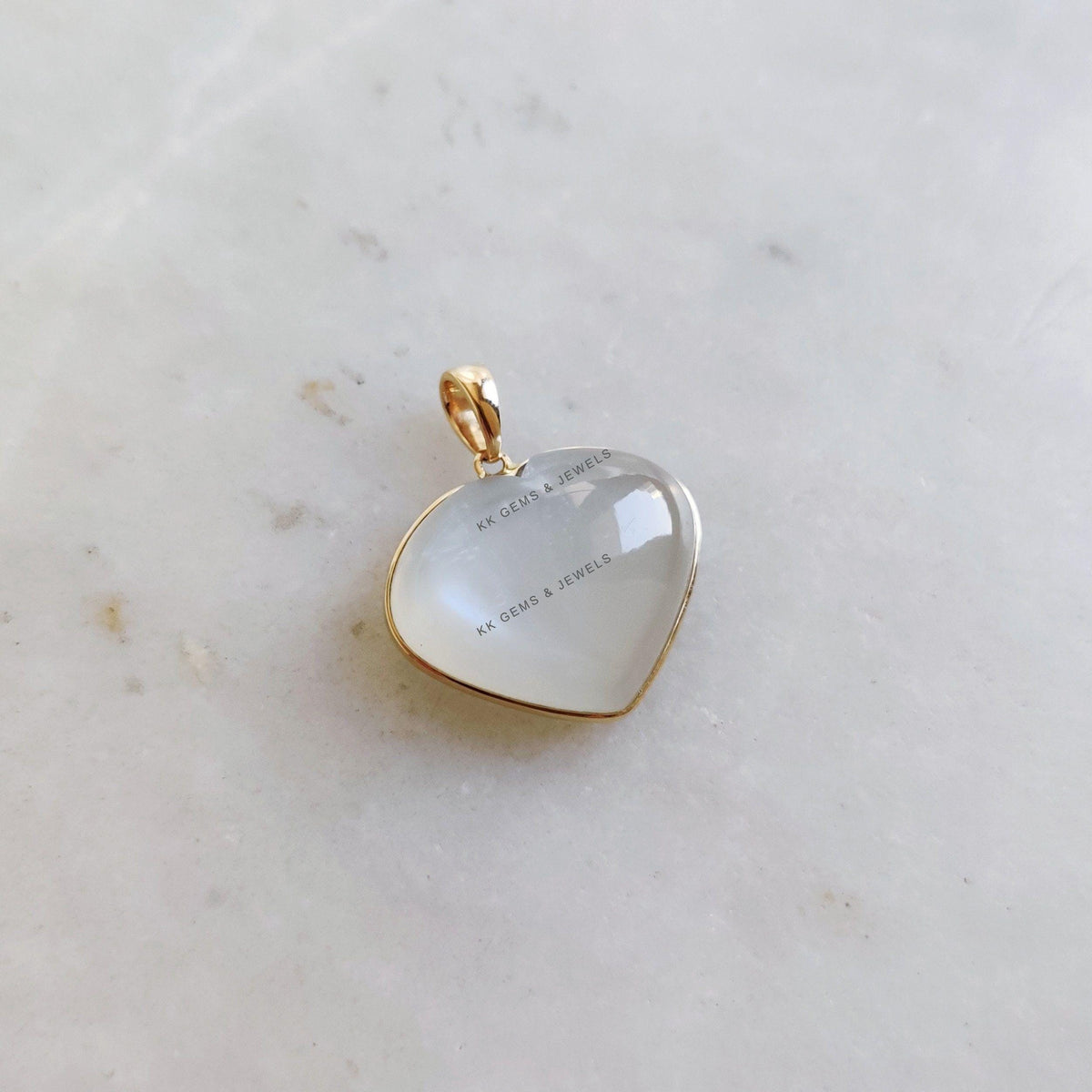 Natural White Moonstone Heart Pendant, 14K Solid Yellow Gold Pendant, June Birthstone, Christmas Present