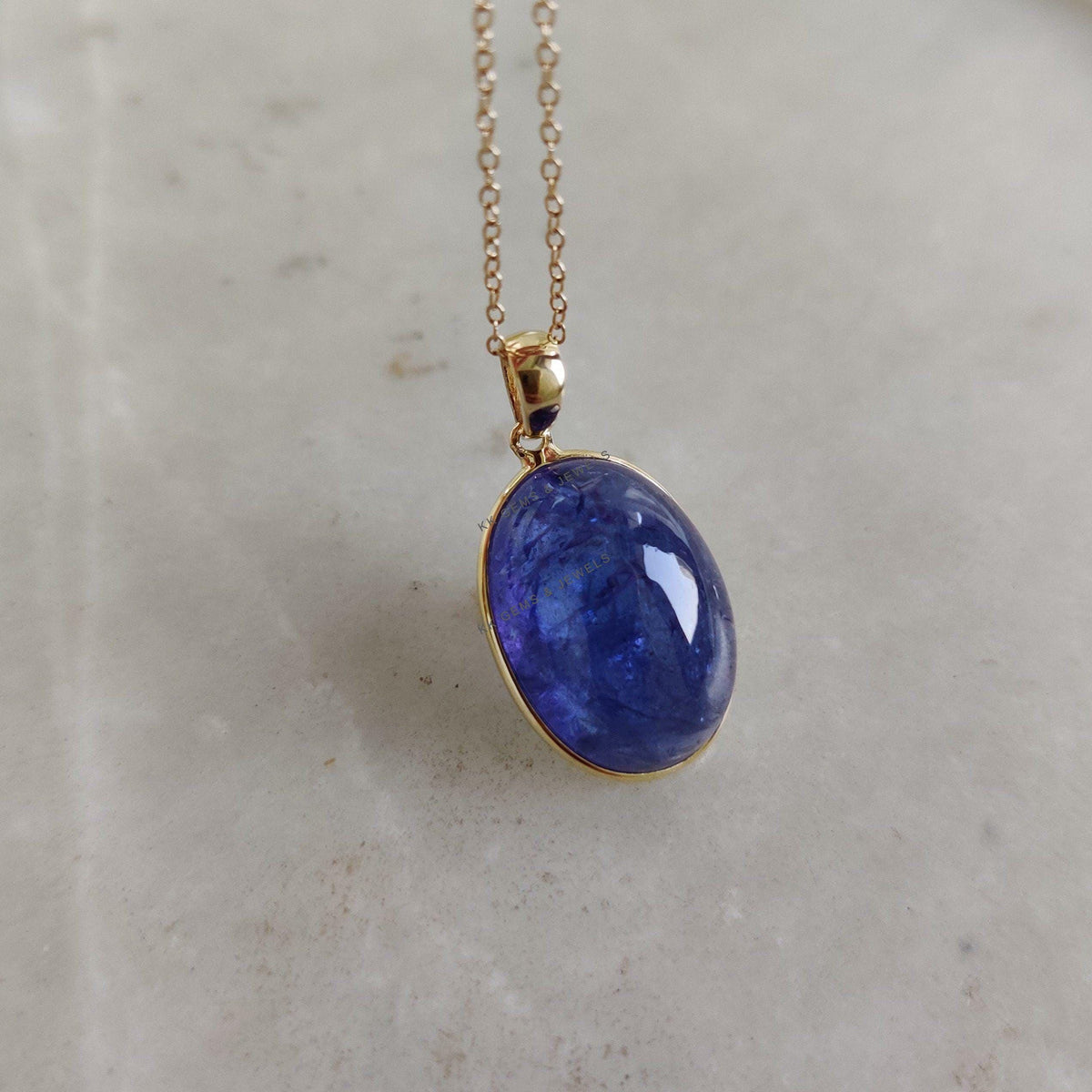 Natural Oval Tanzanite Pendant, 14K Solid Yellow Gold Bezel Pendant, December Birthstone, Christmas Present