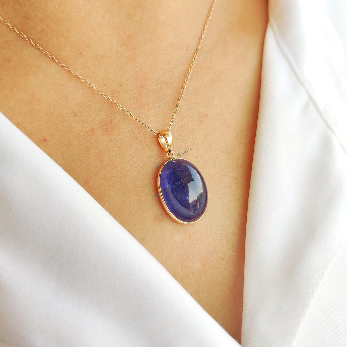 Natural Oval Tanzanite Pendant, 14K Solid Yellow Gold Bezel Pendant, December Birthstone, Christmas Present