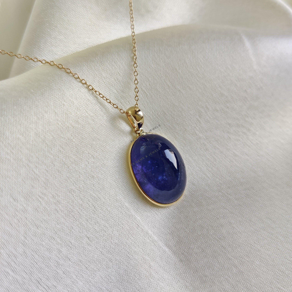 Natural Oval Tanzanite Pendant, 14K Solid Yellow Gold Bezel Pendant, December Birthstone, Christmas Present