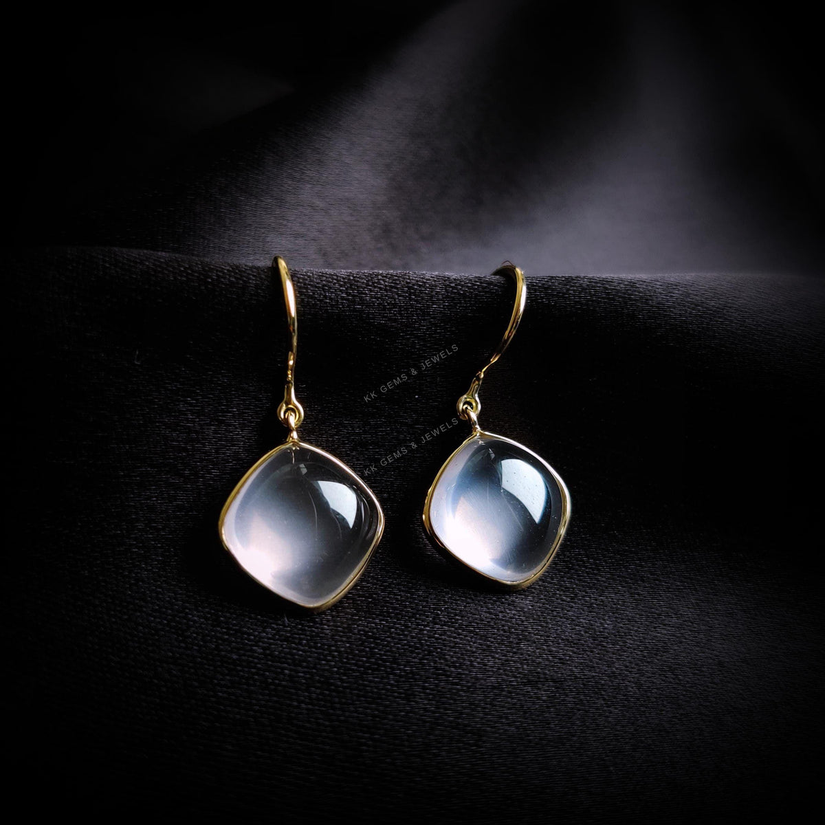 Natural Rose Quartz Earrings, 14K Solid Yellow Gold Earrings, Cushion Cabochon, January Birthstone, Christmas Present