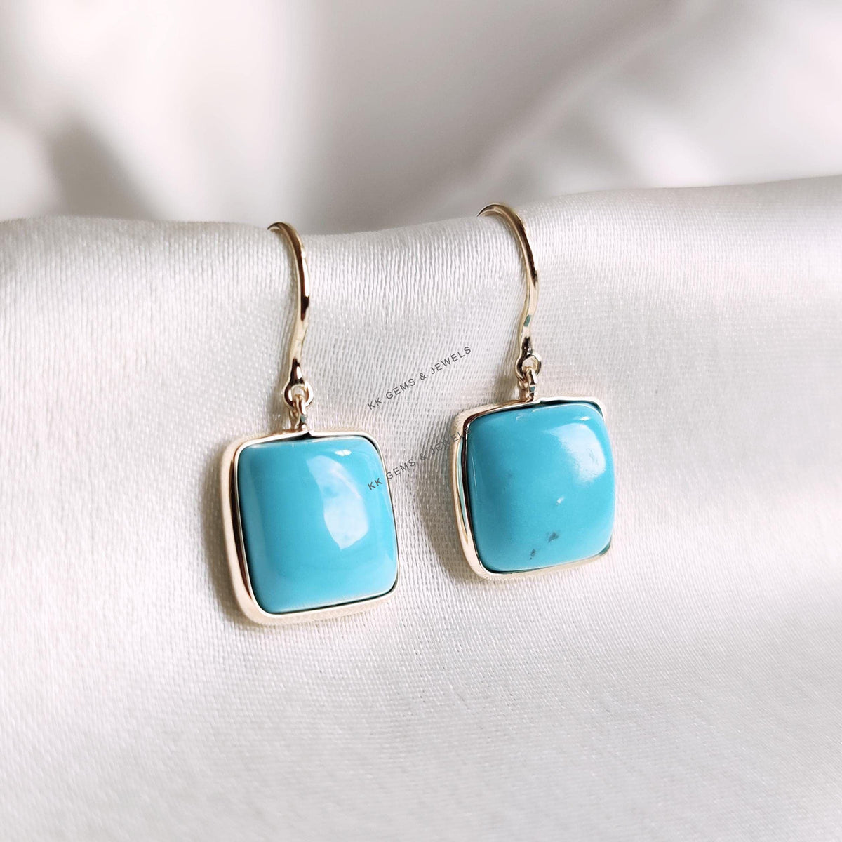Natural Sleeping Beauty Turquoise Earrings, 14K Solid Yellow Gold, December Birthstone, Christmas Present