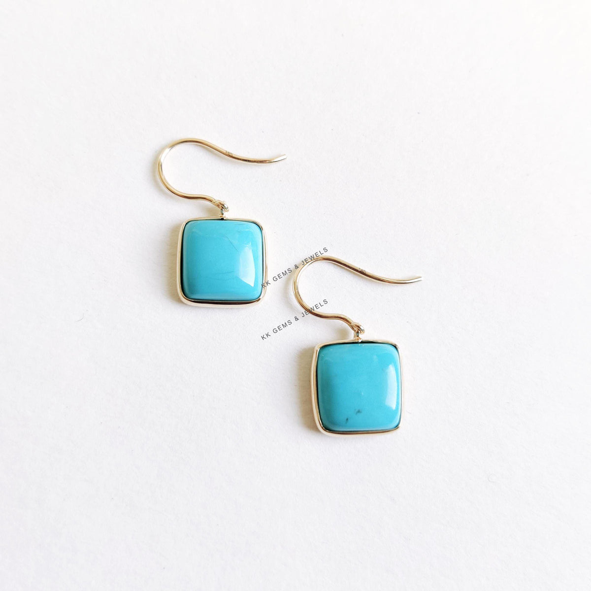 Natural Sleeping Beauty Turquoise Earrings, 14K Solid Yellow Gold, December Birthstone, Christmas Present