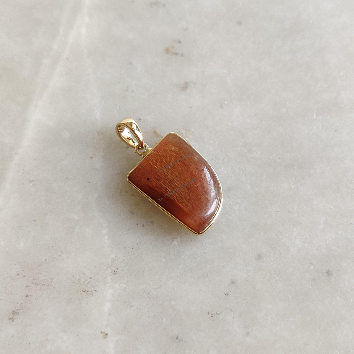 14K Solid Yellow Gold Natural Sunstone Pendant, July August Birthstone Feldspar Crystal Pendant, Christmas Present