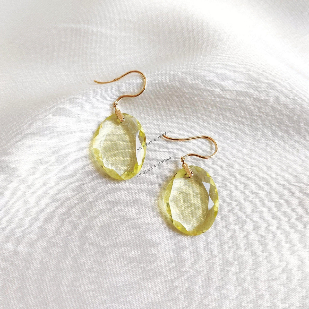 Natural Lemon Quartz Earrings, 14K Solid Yellow Gold Earrings, Oval Cut Gemstone, Christmas Present