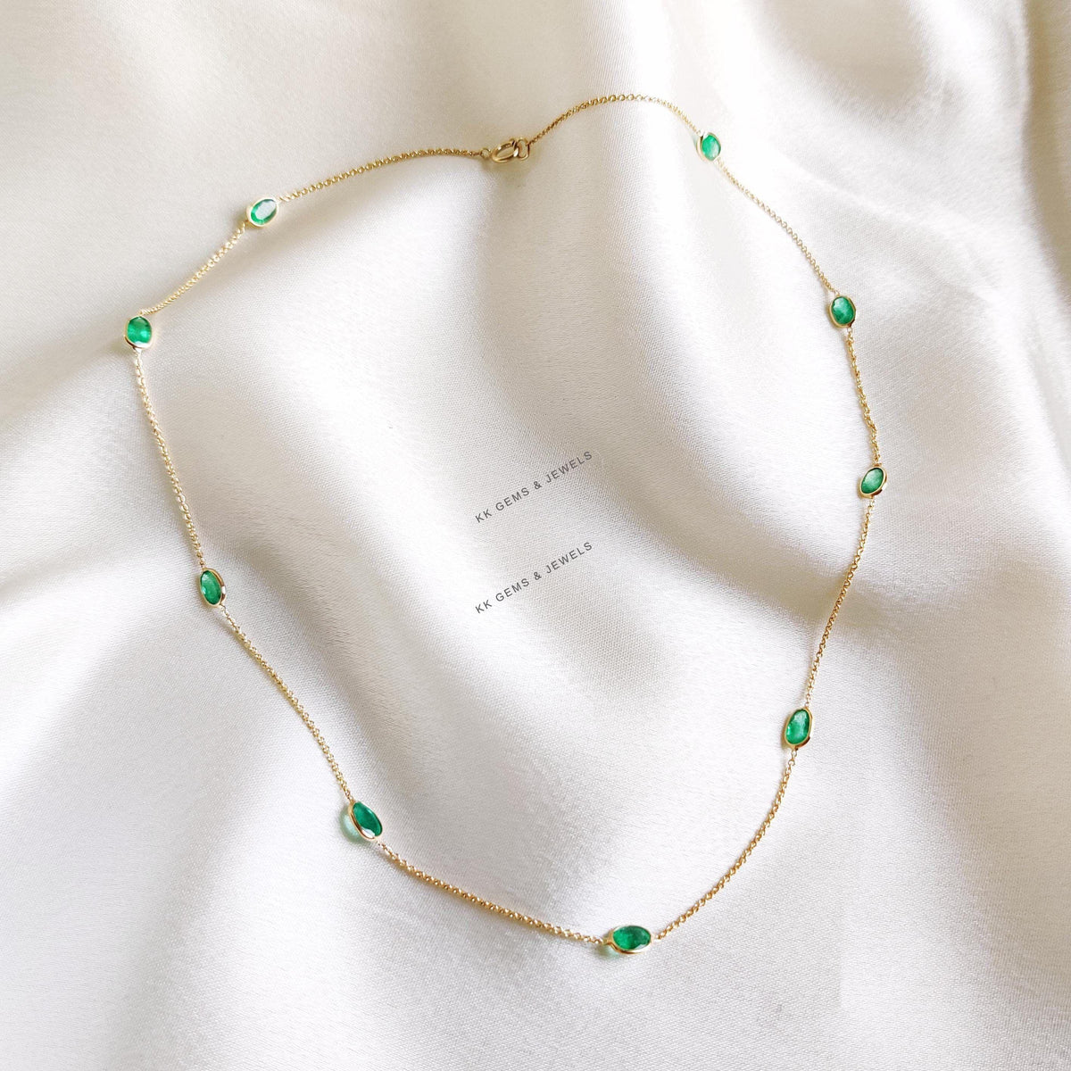 14K Solid Yellow Gold Natural Emerald Necklace, May Birthstone, Dainty Gemstone, Anniversary Gift